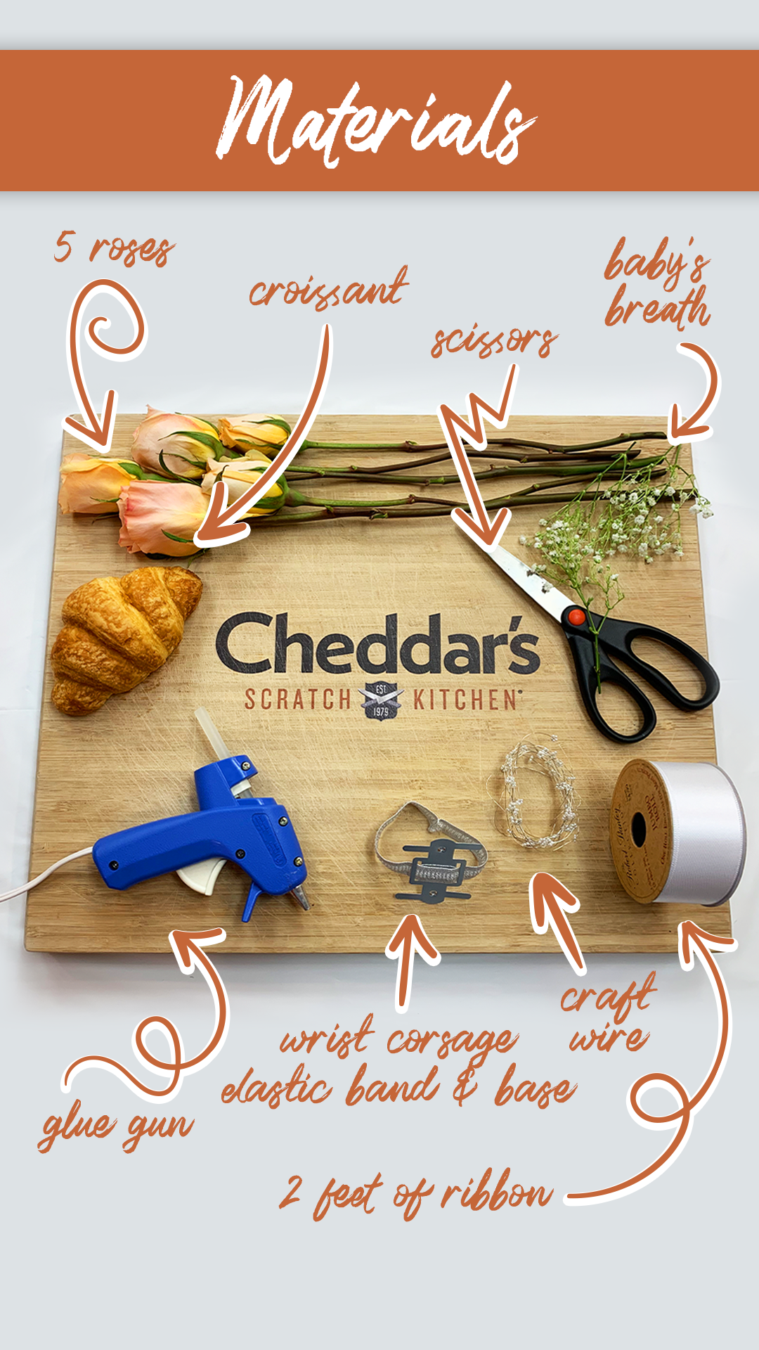 Get started with these materials to make a croissant corsage.