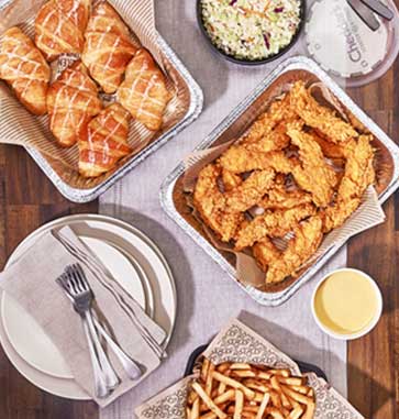 Get a family bundle of tenders, croissants, and choice of two sides. Only at Cheddar's.