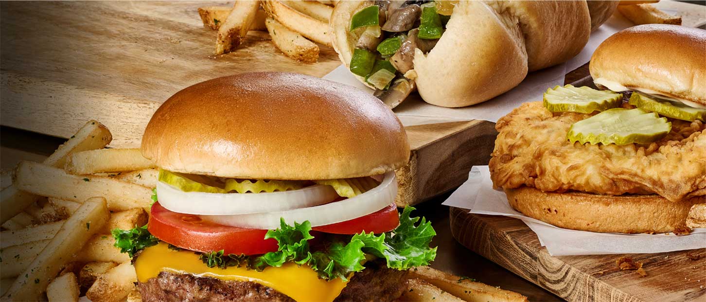 Cheddar's Hamburger and Crispy Chicken Sandwich