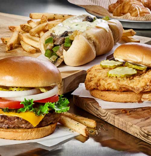 Cheddar's Hamburger and Crispy Chicken Sandwich