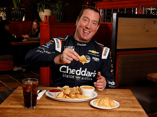 Keep up with Kyle Busch in 2025 Cup Series with Cheddar's free No.8 Chicken Tender Platter. 