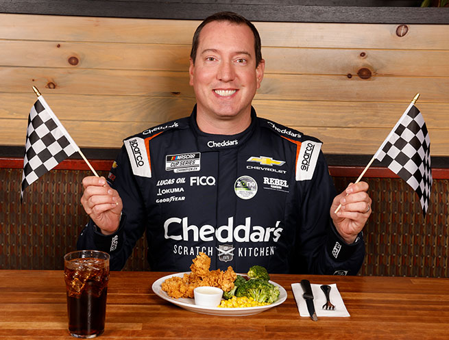 Keep up with Kyle Busch in 2025 Cup Series with Cheddar's free No.8 Chicken Tender Platter. 
